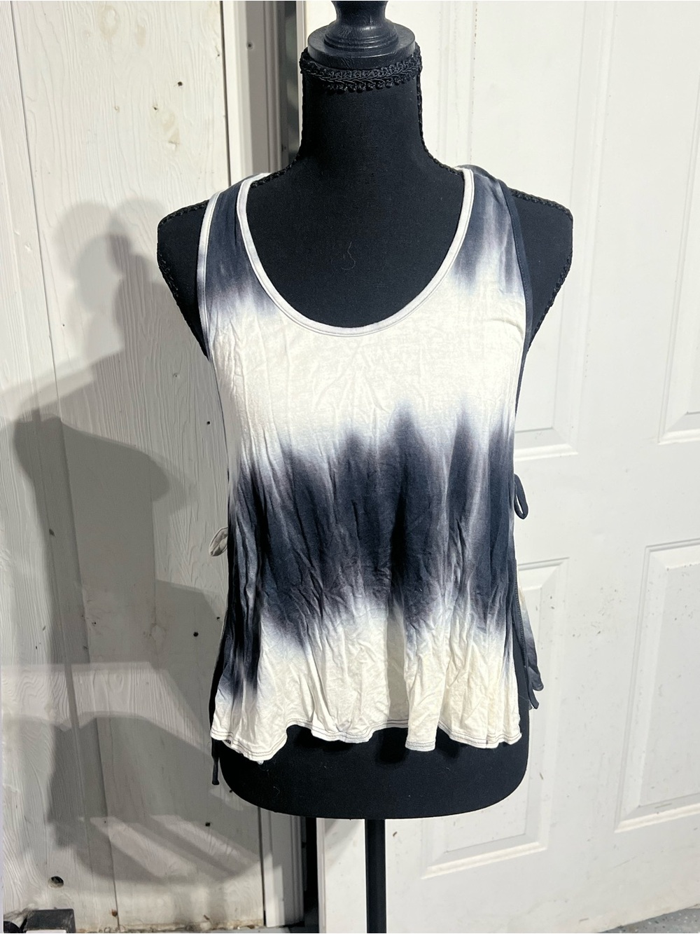 Caution To The Wind Black & White Tie-Dye Crop Tank